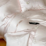 Yeknu French Style Flower Embroidered 100% Lyocell Bedding Set Pink High-end Natural Plant Fibres Duvet Cover Set Coolness Quilt Cover