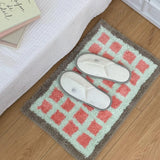 Yeknu  Cute Plaid Soft Tufted Carpet Ant-slip Rug Floor Mats Bathroom Absorbent Bathroom floor mat plush carpet toilet non-slip