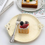 Yeknu  Ceramic Vintage Bow Embossed Beads Tableware Home Kitchen Restaurant Supplies Salad Fruit Western Food Dinner Plate, 1Pc