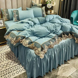 Yeknu  Lace edge bed skirt bed cover matte four piece set, 1.5m 1.8m European style thickened version