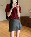 Yeknu  Spring Pullover Long Sleeve Tops Women Loose Pleated Fashion Ladies Cropped Blouses Ruffled Lace Mesh Hollow Woman Tops