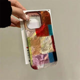 Yeknu  Vortex Pattern Color Grid Splicing Phone Case For iPhone 11 12 13 14 15 16 Pro Max XS X XR 7 8 Plus SE 3 Clear Bumper Cover