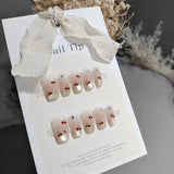 Yeknu 10Pcs Short Square Handmade with Cat Eye Designs French Red Cherry Ballerina Wearable Cute Sweet Nails Fashion Acrylic Nail Tips
