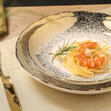 Yeknu  1pc Nordic gold dot wavy ceramic retro luxury high-end household hotel restaurant kitchen supplies dim sum steak dinner plate