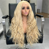 Yeknu  Highlight Wig Long Blonde Wavy Synthetic Hair Free Part 613 Mixed Colored Natural Wave Deep Curly 13X4 Lace Front Wigs for Women