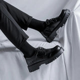Yeknu - Men Platform Leather Casual Shoes Black White Vintage Male Lace Up Dress Shoes Business Oxfords Fashion Wedding Flats