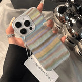 Yeknu Korea Popular Rainbow Phone Case For IPHONE 16 PRO 11 12 13 14 15 Promax XS XR 7 8 Plus SE Minimalism Feather Pattern Cover Y2k
