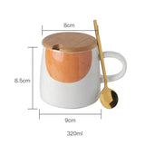 Yeknu  1pc Creative Ceramic 320ml Mug Stainless Steel Spoon With Wooden Lid Home Tea Room Study Office Supplies Gift Milk Coffee Cup