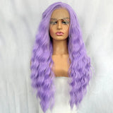 Yeknu  Light Purple Curly Lace Front Wigs for Women Syntheitc Hair Free Part Long Natural Wavy Lavender Colored 13X4 Frontal Party Wigs