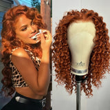 Yeknu  Ginger Curly Wigs for Women Reddish Brown Afro Curly Syntheitc Hair Free Part Pre Plucked Hairline Copper Long Kinky Curly Hair
