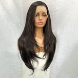 Yeknu  Dark Brown Long Layered Wavy Wigs for Women Free Part Natural Black Curly Synthetic 13X4 Lace Frontal Brunette Wig Daily Party