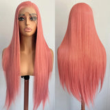 Yeknu  Light Pink Long Silky Straight 13X4 Lace Front Synthetic Wigs for Women Natural Hairline Heat Resistant Fiber Party Cosplay Use