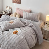 Yeknu High-end Autumn Winter Queen Bedding Set Soft Warm Artificial Rabbit Velvet Bed Set Cozy King Size Duvet Cover Set with Sheets