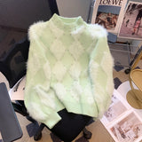 Yeknu  Women's White Mohair Pullover Sweater Vintage Harajuku Y2k Long Sleeves Cashmere Sweaters Aesthetic 2000s Fashion Clothes Autumn
