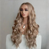 Yeknu  Dirty Blonde Long Curly Wavy Synthetic 13X4 Loose Body Wave Synthetic Lace Front Wigs for Women Middle Part Ash Blonde Glueless
