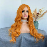 Yeknu  Long Blonde Curly Wavy Synthetic Hair Middle Part Natural Hairline Body Wave Heat Resistant Fiber Wigs for Women Daily Party