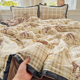 Yeknu  A-Class Wrinkled Yarn Lace Bedding Sets New Printing Skin-Friendly Cotton Soft Duvet Cover Kit Double Bed Summer Comforter Set