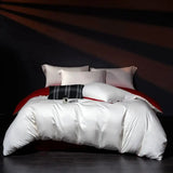 Yeknu  100%Egyptian Cotton Reversible Silver Purple Duvet Cover 4Pcs Luxury Soft Bedding Set Solid Color Duvet Cover Sheet Pillowcases