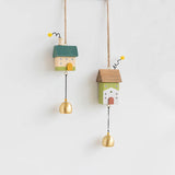 Yeknu  Nordic Wood House Wind Chime Handmade Hanging Bell Door Handle Wall Kids Room Decorations Garden Home Office Nursery Decor