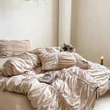 Yeknu Ruffles Pleated White Duvet Cover Set Double Queen King Twin Cotton Microfiber Bedding Set Flat/Fitted Sheet Pillowcases