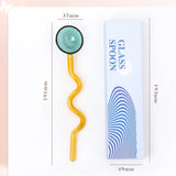 Yeknu  Colored Glass Spoon Creative Wave Handle Milk Dessert Spoon Long Handle Coffee Stirrer GIfts Box Set