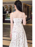 Yeknu  European And American Long Summer Women's Dresses Lace Splicing Back Elastic Slit Print Dress Casual Beach Boho Dress