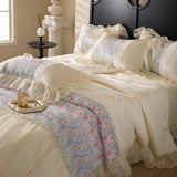 Yeknu 100% Long-Staple Cotton Bedding Set Gorgeous Floral Romantic Skirt Bed Sheet Set Pillowcase Queen King Double Size Bed Linen Set
