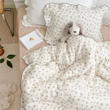 Yeknu INS Princess Ruffle Edge Gauze 100% Cotton Pillow Case Breathable Duvet Cover Without Filler 3PCS Floral Home Bedding Set