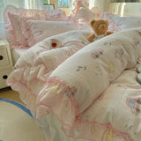 Yeknu  4Pcs Spring Vibrant Flowers 100% Cotton France Princess Style Bedding Set Single Twin Queen Duvet Cover Bed Sheet Pillowcases