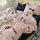 Yeknu INS Cartoon Pattern Bedding Set For adults kids Fluffy pink lovely Flat Sheet With Pillowcases Colorful King Queen Full size