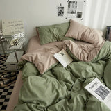 Yeknu  High Quality  Solid Color Double Washed Cotton Bedding 4 Pieces Set Student Dormitory Bed Linen Duvet Set Bed Suit