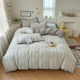 Yeknu Nordic Bedding Set Striped Duvet Cover Set 100% Cotton Soft Flat Sheet Single Twin Size Double Bed Sheet Set For Bedroom Decor