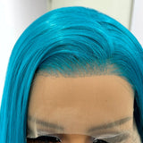 Yeknu  Long Lake Blue Straight Wig for Women Synthetic Hair Free Part Lace Front Wig Heat Resistant Fiber Wigs for Daily Party Cosplay