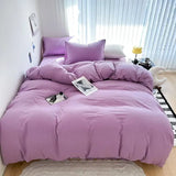 Washed Cotton Solid Color four Piece Set 1 bed sheet 1 duvet cover 2 pillowcases