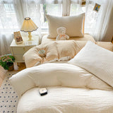 Yeknu INS Seersucker Stripes Duvet Cover Pillowcases Flat Sheet Girls Bedding Set Washed Cotton Solid Color Bed Linen Single Size