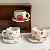 Yeknu 1Set Asymmetrical Fruit Ceramic Coffee Cup and Saucer, High-Looking Creative Hand-Painted Coffee Cup and Saucer, Suitable for Home Drinking Water, Coffee Shop Latte Art Cup, Party Coffee Cake Cup and Saucer, Gift Giving