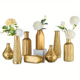 Yeknu  Cylindrical Gold Glass Vase, Gilded Finish Antique Art Style, Home Decoration, Table Centerpiece, Halloween Christmas Decoration