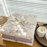 Yeknu Ins floral print Bedding set knitted cotton Flat sheet set Four pieces duvet cover double layer-yarn 4Pcs lovely Fitted sheet