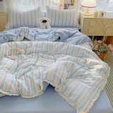 Yeknu  new small fresh printing French lace lace double four-piece set bedding wrinkled yarn student three-piece set