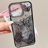 Yeknu  Women Girl's Diamond Butterfly Case for iPhone 16 17 11 12 13 14 15 Pro Max 16 Plus Air Transparent Plating Soft Silicone Cover