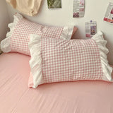 Yeknu Korean Princess Style Lattice Double Layer Lace Bedding