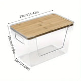 Yeknu  Kitchen organizing box with bamboo lid - Space-saving vanity storage box - Stackable kitchen storage bins with ventilation holes