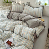 Yeknu Nordic Bedding Set Striped Duvet Cover Set 100% Cotton Soft Flat Sheet Single Twin Size Double Bed Sheet Set For Bedroom Decor