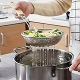 Yeknu  Stainless Steel Colander with Wooden Handle - Fine Mesh Skimmer Spoon for Cooking, Food Prep  Grease Filtering for Pasta Noodles