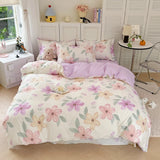 Yeknu  Printing Floral Bedding Set Soft Ins Single Double Queen Size Duvet Cover Flat Sheet Pillowcase Girls Home Totel Bed Linens