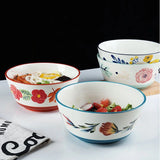 Yeknu  Japanese Underglaze Hand-painted Ceramic Ramen Large Soup Noodle Bowl, Restaurant Kitchen Supplies Fruit Steak Dinner Plate, 1Pc