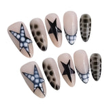 Yeknu  10pcs Handmade False Nails y2k Star Crocodile Pattern Design Fake Nails Wearable Reusable Sweet French Almond Press on Nails