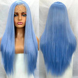 Yeknu  Light blue Long Straight Synthetic Wig Free Part 13X4 Lace Front Wig for Women Natural Heat Resistant Wigs Cosplay Daily Party