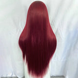 Yeknu  Long Dark Red Silky Straight 13x4 Lace Front Wigs for Women Free Part Burgundy 99J Natural Synthetic Hair Daily Party Cosplay