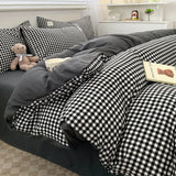 Yeknu  Nordic Plaid Pattern Wash Cotton Bedding Set Duvet Cover Pillowcase Bed Sheet Set Comforter Cover Bed Linens Set Queen King Size